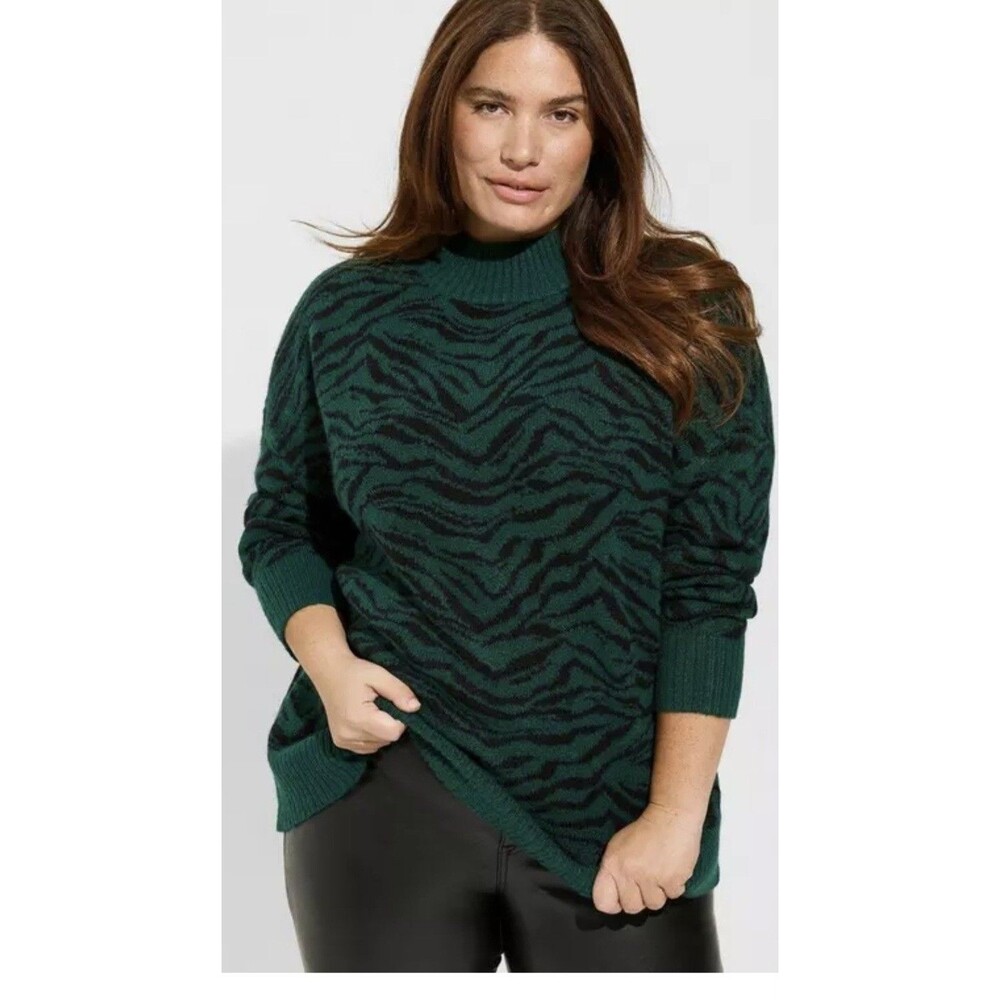 Torrid Size 1 14/16 Sweater Vegan Cashmere Soft Green Zebra Print Winter 86$